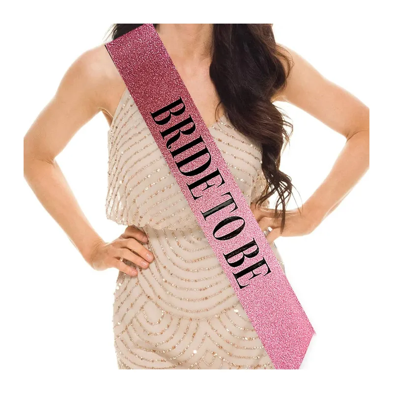 Pembe Üzeri Siyah Büyük Bride To Be Yazılı Simli Işıltılı Kuşak Kemer 10 cm Genişlik