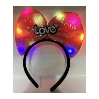 Led Işıklı 3 Farklı Fonksiyonda Yanan Gümüş Love Yazılı Fuşya Pembe Fiyonk Taç 20X17 cm