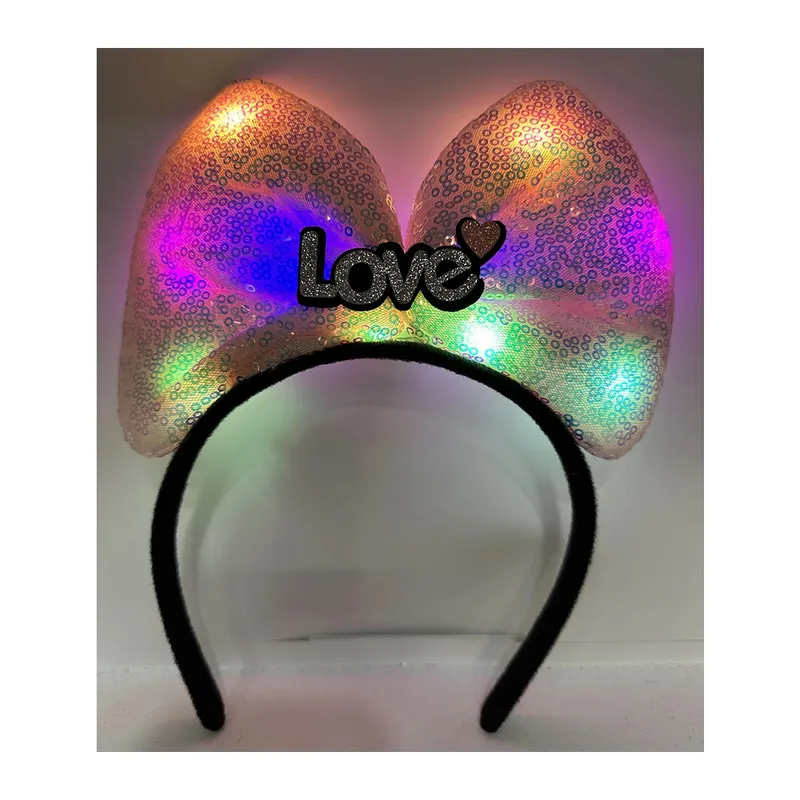 Led Işıklı 3 Farklı Fonksiyonda Yanan Gümüş Love Yazılı Toz Pembe Fiyonk Taç 20X17 cm