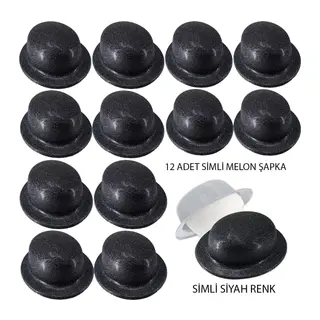 Siyah Renk Simli Melon Yuvarlak Parti Şapkası 12 Adet