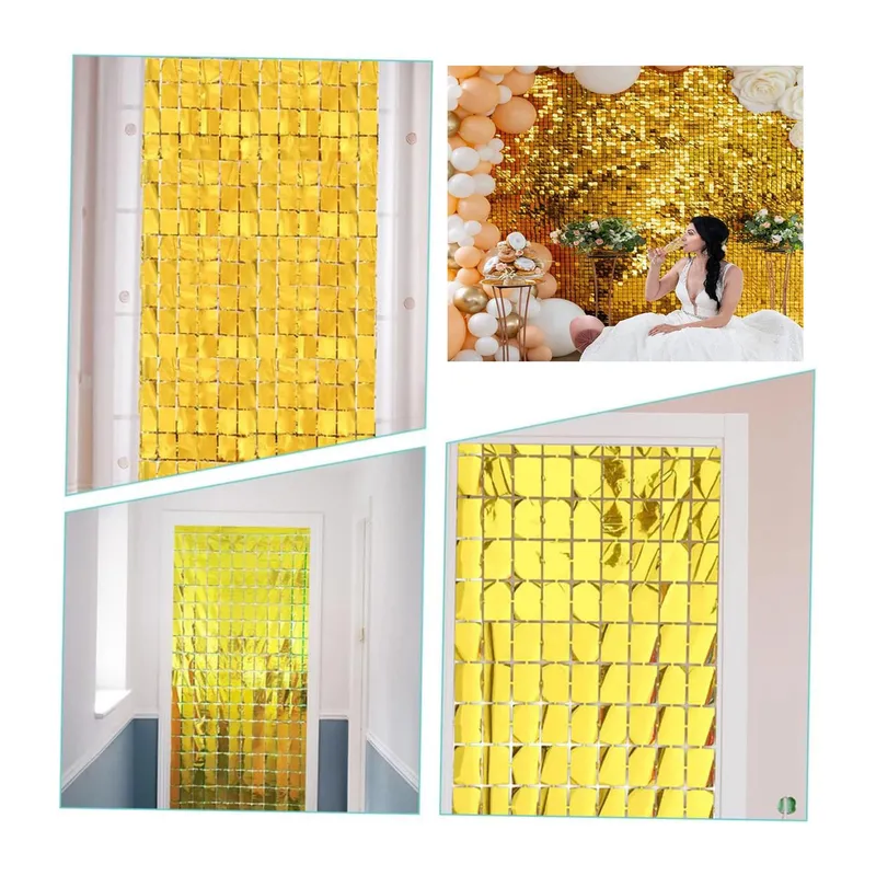 Ekstra Metalize Altın Renk Disko Dikdörtgen Kesim Kapı Perdesi Dekorasyon 1x2 Metre