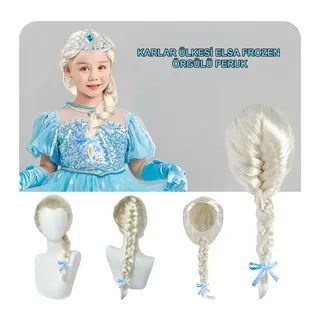 Platin Altın Dore Renk Karlar Ülkesi Elsa Frozen Peruğu Çocuk Boy