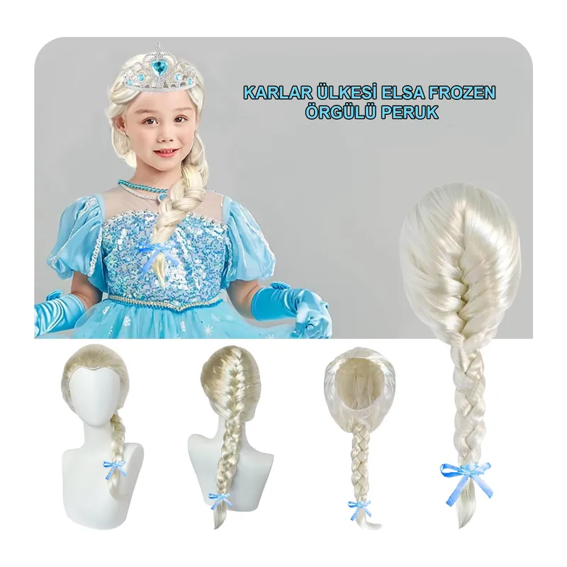 Platin Altın Dore Renk Karlar Ülkesi Elsa Frozen Peruğu Çocuk Boy
