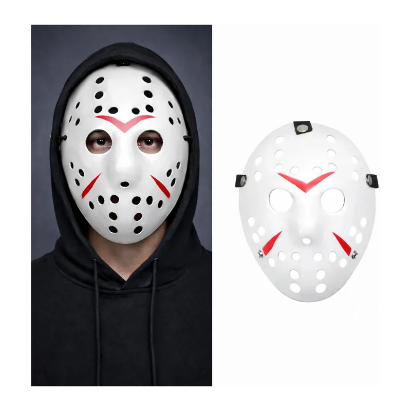Beyaz Renk Kırmızı Çizgili Tam Yüz Hokey Jason Maskesi Hannibal Maskesi