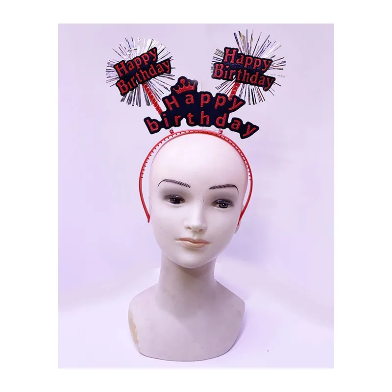 Happy Birthday Yazılı Püsküllü Neon Kırmızı Renk Doğum Günü Tacı 22x19 cm