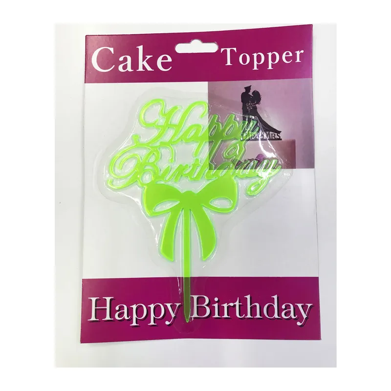 Happy Birthday Yazılı Fiyonklu Pasta Kek Çubuğu Yeşil Renk