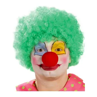 Yeşil Renk Kıvırcık Afro Bonus Peruk Takma Saç ve Kırmızı Burun Seti