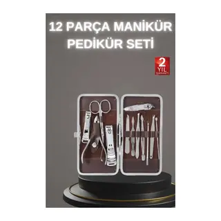 12 Parça Paslanmaz Çelik Kompakt ve Taşınabilir Manikür Makası Tırnak Makası