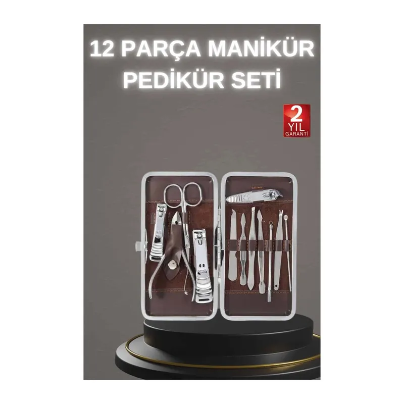 12 Parça Paslanmaz Çelik Kompakt ve Taşınabilir Manikür Makası Tırnak Makası