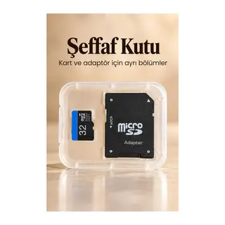 MicroSD Hafıza Kartı 32 GB SD Adaptör ve Şeffaf Kutulu