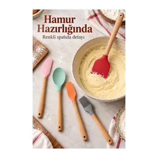 Renkli Mutfak Seti Spatula Kaşık ve Fırça