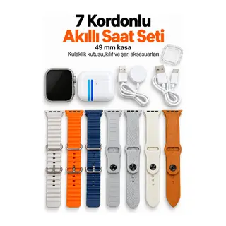 Akıllı Saat Bluetooth Aramalı ve 7 Kordonlu Set