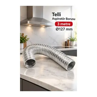 Gümüş Renkli Telli Aspiratör Borusu 3 Metre