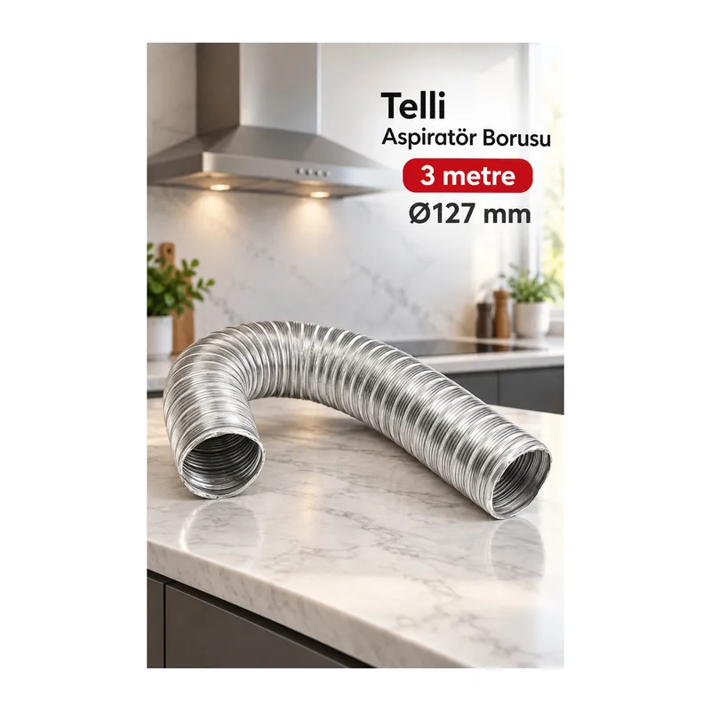 Gümüş Renkli Telli Aspiratör Borusu 3 Metre