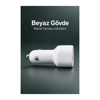 Çift Portlu Beyaz Oto Şarj Adaptörü