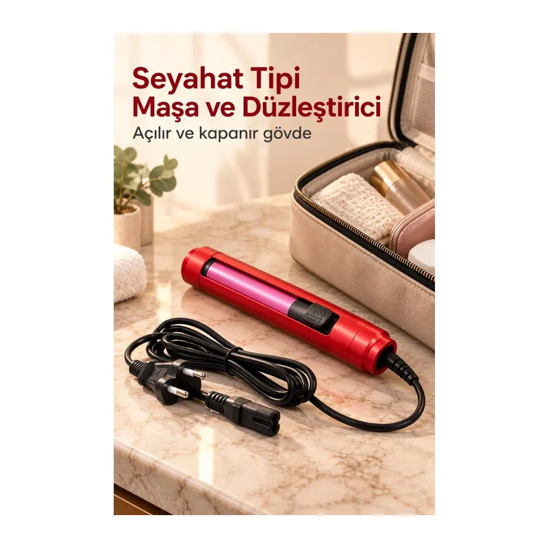 Düz ve Dalgalı Saçlar İçin Seyahat Tipi Maşa ve Düzleştirici