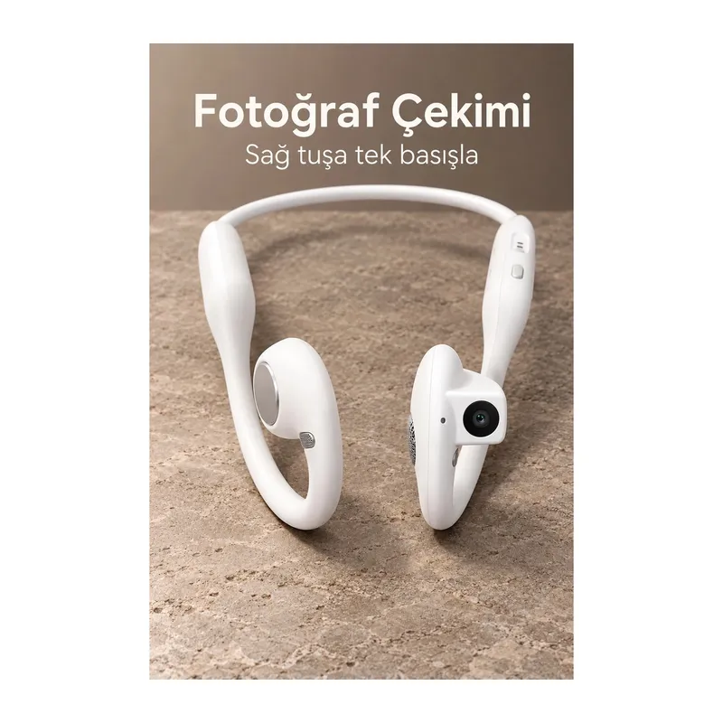 Fotoğraf Çekebilen Bluetooth Kulaklık Mikrofonlu Açık Kulak Tasarım