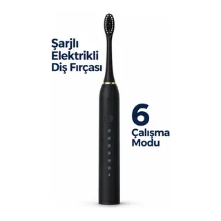Siyah Şarjlı Elektrikli Diş Fırçası 6 Modlu