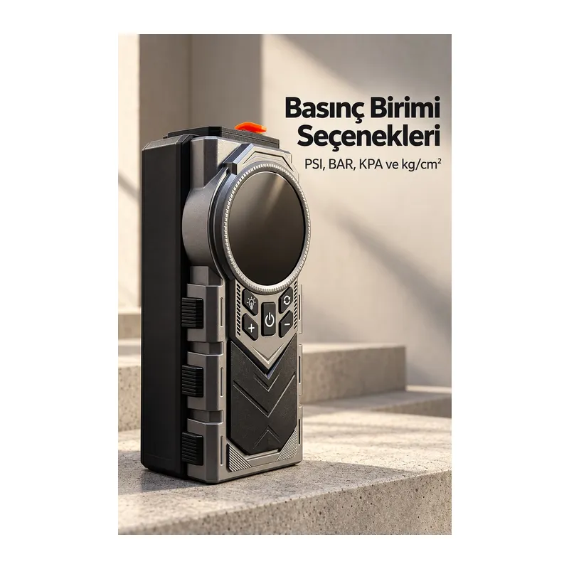 Farklı Basınç Birimleri Seçilebilen Dijital Lastik Şişirme Pompası