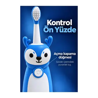 Şarjlı Diş Fırçası Mavi Geyik Tasarımlı Oval Başlıklı