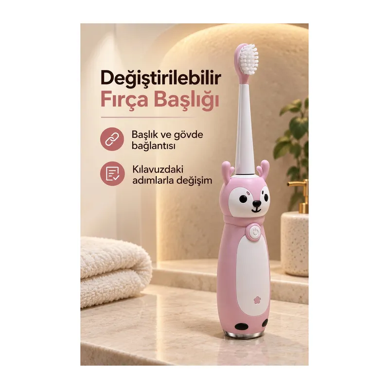 Çocuk Diş Fırçası Pembe Gövdeli Açma Kapama Düğmeli