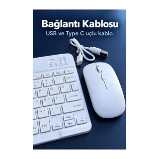 Beyaz Klavye Mouse Seti USB Alıcılı Kablosuz Bağlantı