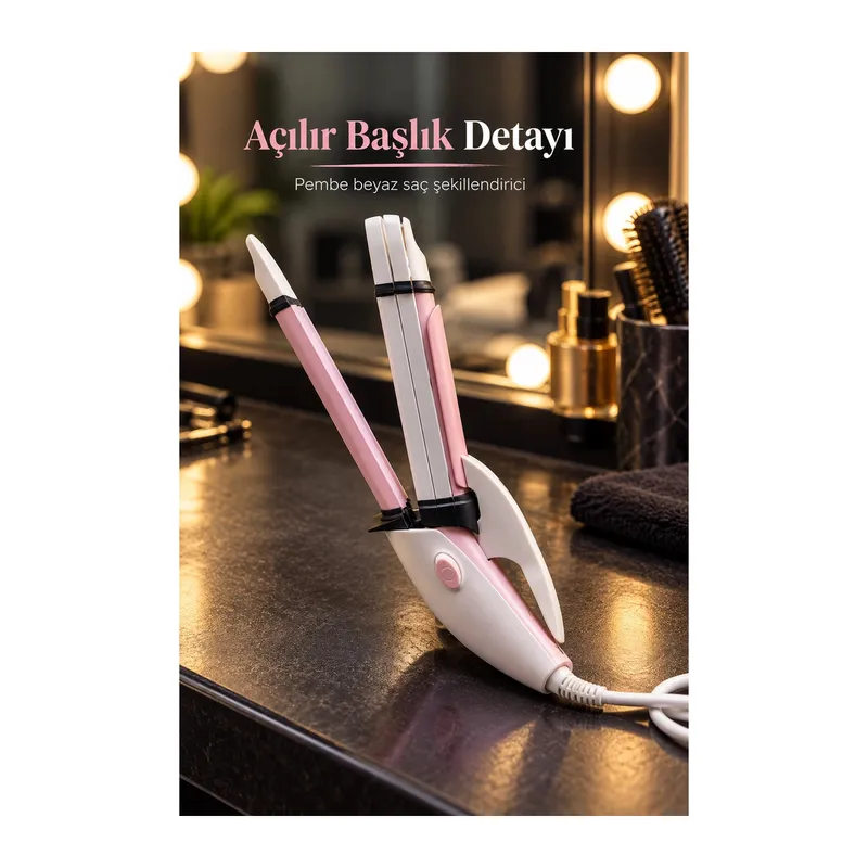 Saç Düzleştirici ve Bukle Maşası Pembe Beyaz Gövdeli