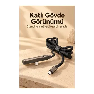 Telefon Standlı Şarj Kablosu Katlanabilir Metal Kollu