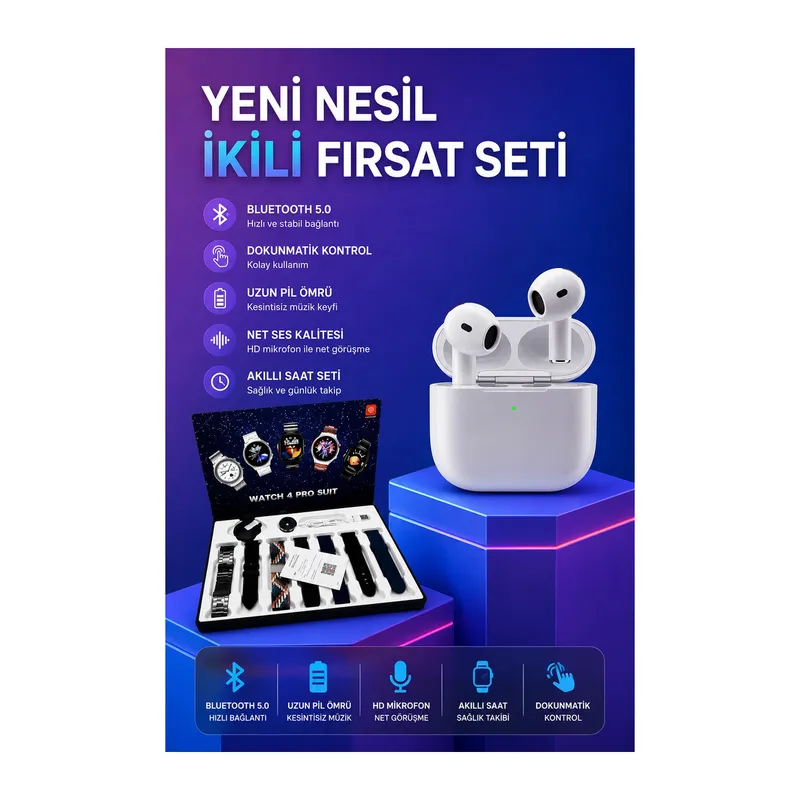 3.Nesil TWS Bluetooth Kulaklık Bluetooth Bağlantılı Akıllı Saat Amoled Ekran Plastik Hasır Kordon