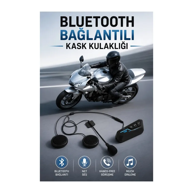 Kask Kulaklığı Motosiklet Intercom Interkom Dinleme Konuşma Özellikli Su Geçirmez