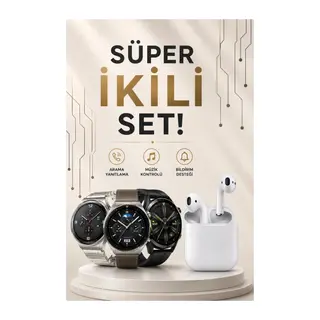 Akıllı Saat ve Kulaklık Seti Dokunmatik Ekran 5.0 Bluetooth Bağlantılı Sesli Görüşme