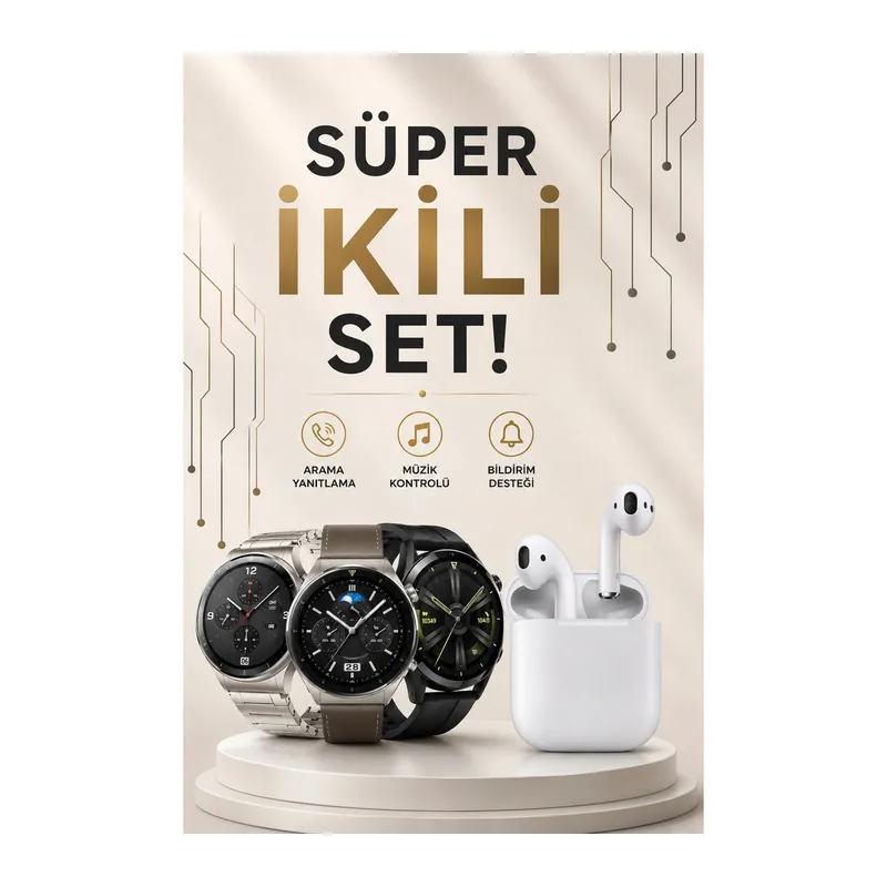 Akıllı Saat ve Kulaklık Seti Dokunmatik Ekran 5.0 Bluetooth Bağlantılı Sesli Görüşme