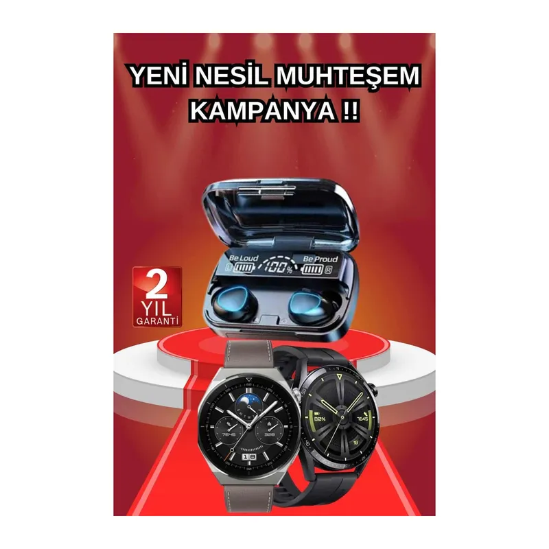 İkili Set Akıllı Saat Ve Bluetooth Kulaklık Kablosuz Uzun Pil Ömrü Spor Modları