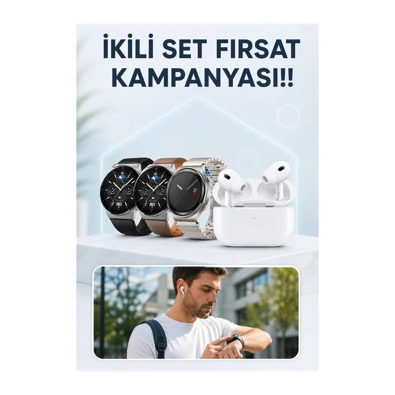 Aynalı Bluetooth Kulaklık Yeni Nesil Akıllı Saat Titreşimli Nabız Ölçer Spor Modları