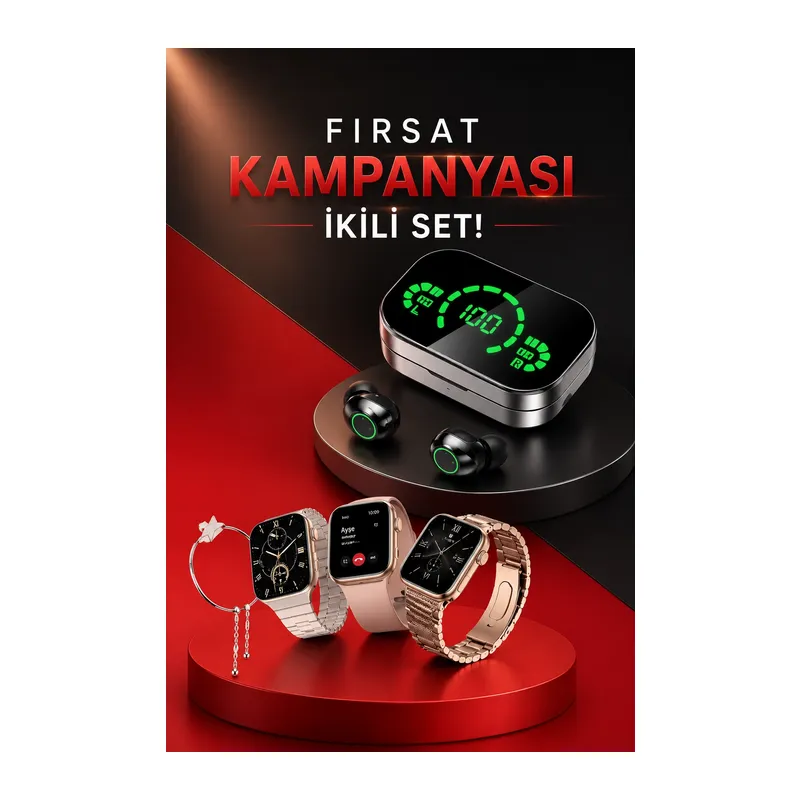 Yeni Nesil Kaliteli Akıllı Saat ve Kablosuz Bluetooth Kulaklık Yüksek Ses Kaliteli