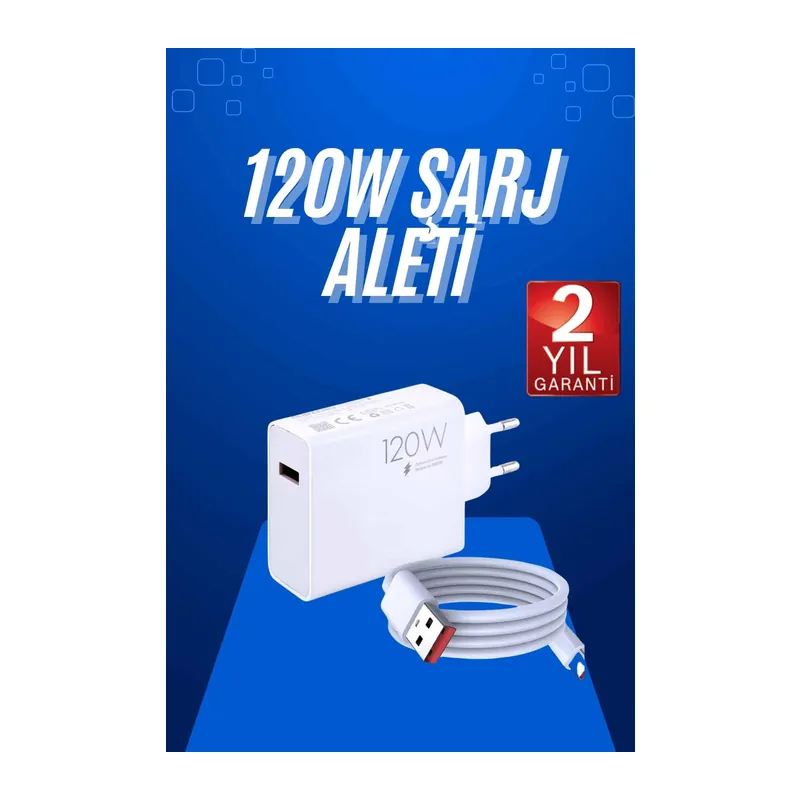 120 Watt Turbo Hızlı Şarj Aleti Seti Hızlı Şarj Adaptörü Beyaz