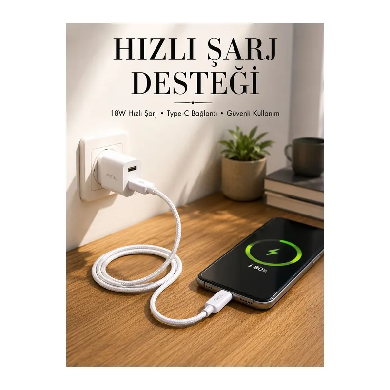 Type-C Girişli Cihazlar İçin Şarj Kablosu