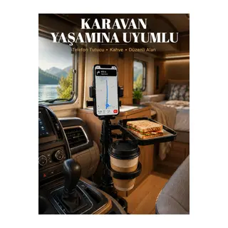 Araç İçi Telefon Tutucu ve Bardaklık Organizeri Çok Amaçlı Tasarım