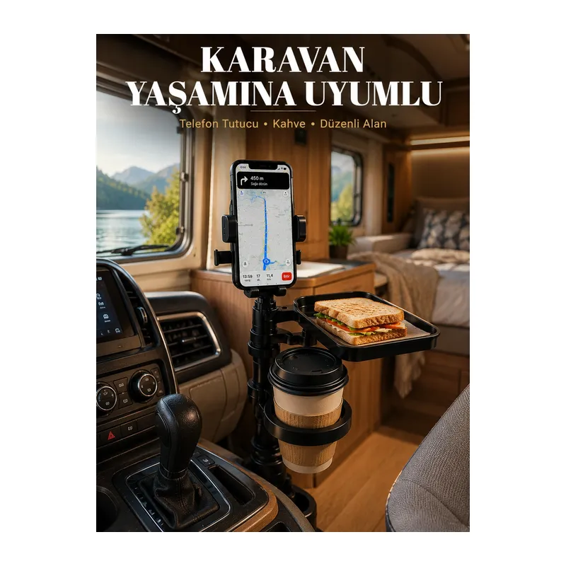 Araç İçi Telefon Tutucu ve Bardaklık Organizeri Çok Amaçlı Tasarım