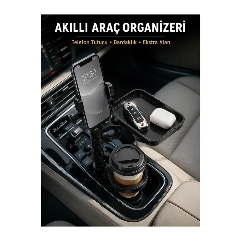 Araç Konsolu İçin Telefon Tutuculu Bardaklık Düzenleyici
