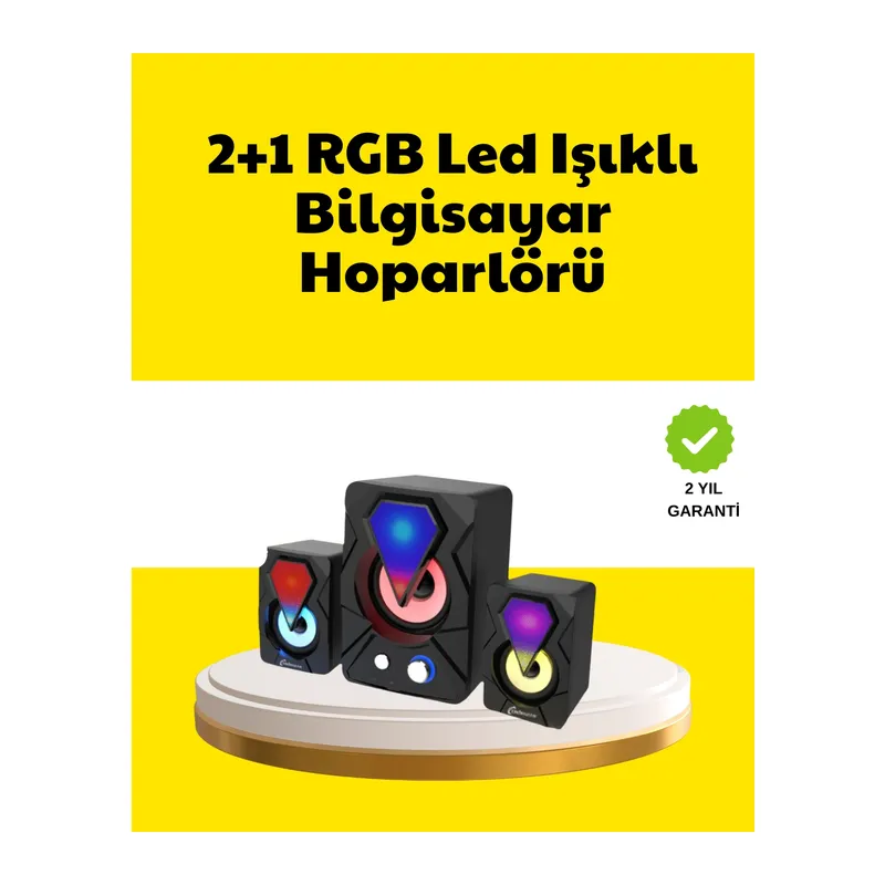 2.1 USB Bağlantılı Oyun Hoparlörü Renkli LED Işıklı