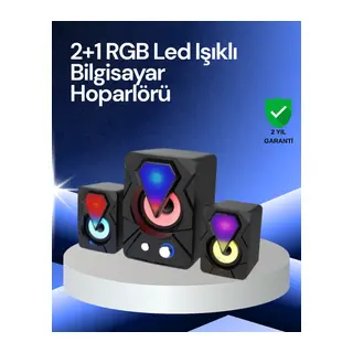 RGB LED Işıklı 2.1 USB Oyun Hoparlörü Derin Bas ve Net Ses