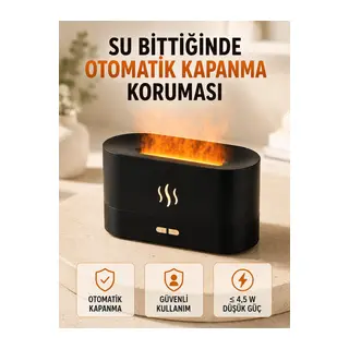 Alev Efektli Ultrasonik Aroma Difüzörü 180 ML LED Işıklı Hava Nemlendirici