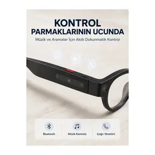 Siyah Kameralı Akıllı Gözlük AI Görüntü Tanıma Bluetooth Müzik Telefon Görüşme Dokunmatik Kontrollü