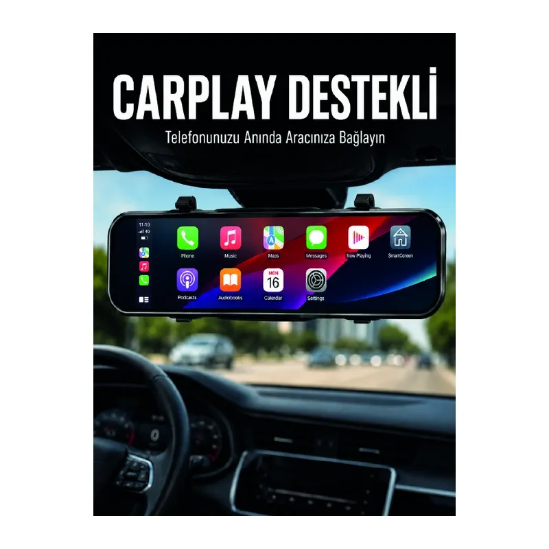 Ayna Carplay Araç İçi 9.66 İnç IPS Ekran Geri Görüş Kamerası Destekli