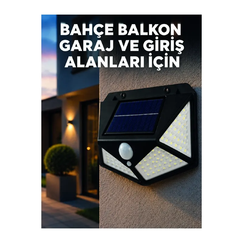 Solar LED Bahçe Aydınlatma Lambası 3 Işık Modlu Sensörlü Duvar Tipi Dış Mekan