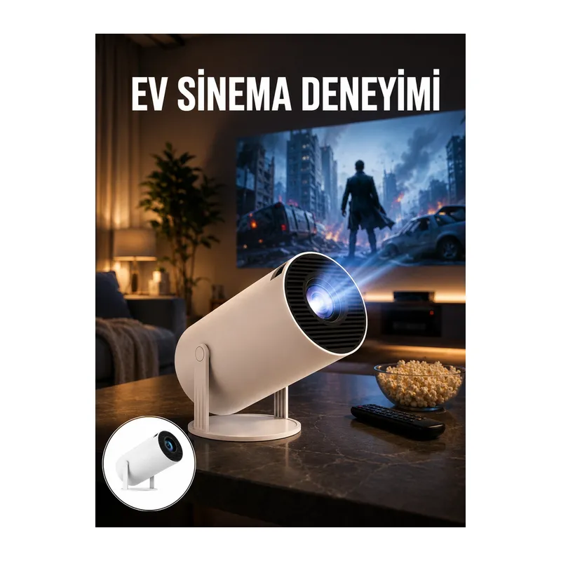 Sinema Projektörü Android HDMI USB WİFİ Ses Çıkışlı Ayaklı Projeksiyon Taşınabilir Yeni Nesil