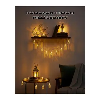Altın Fener Detaylı Pilli Ramazan LED Işık Ev Dekorasyonu