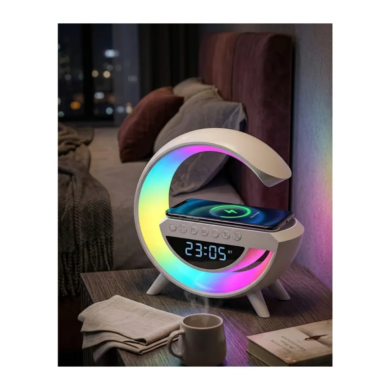 RGB Işıklı Kablosuz Şarjlı Bluetooth Hoparlör Saat ve Alarm Özellikli