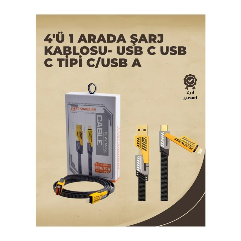 4'ü 1 Arada Metal Hızlı Veri Kablosu – 65W Güç, 27W iPhone Desteği, 480Mbps Aktarım